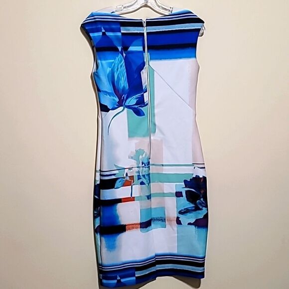 Gabby Skye White And Blue Multicolored Sleeveless Dress Sz 4 - Picture 2 of 7